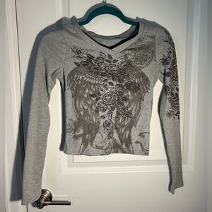Gray y2k long sleeve cropped top size small